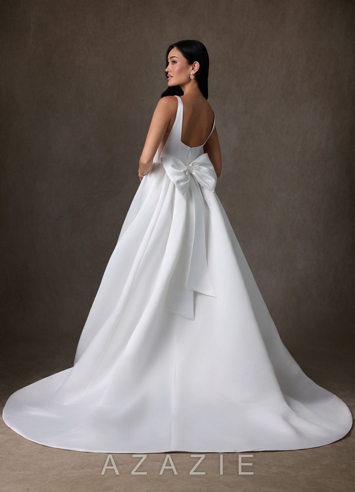 Azazie Skylin Diamond White Ball-Gown with Pockets Satin Dress diamond_white