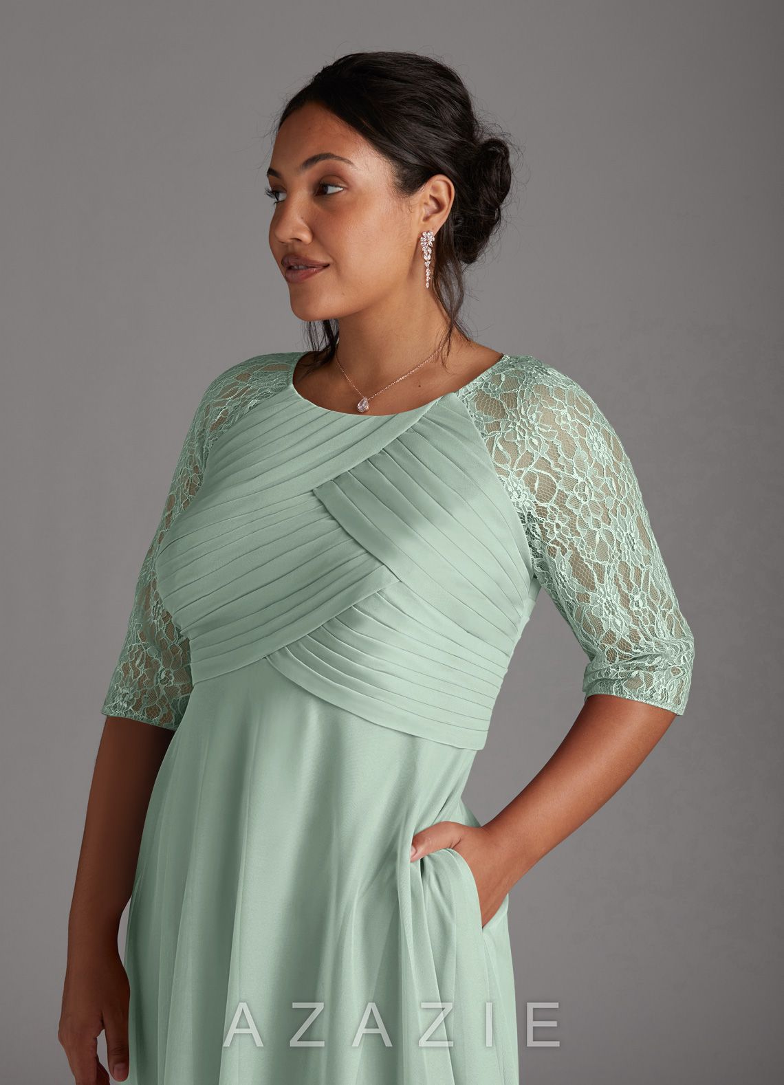 Azazie Gracelyn Agave A-Line Lace Dress agave