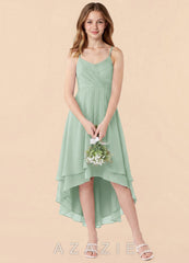 Azazie Mariam Junior Agave A-Line Pleated Chiffon Dress agave