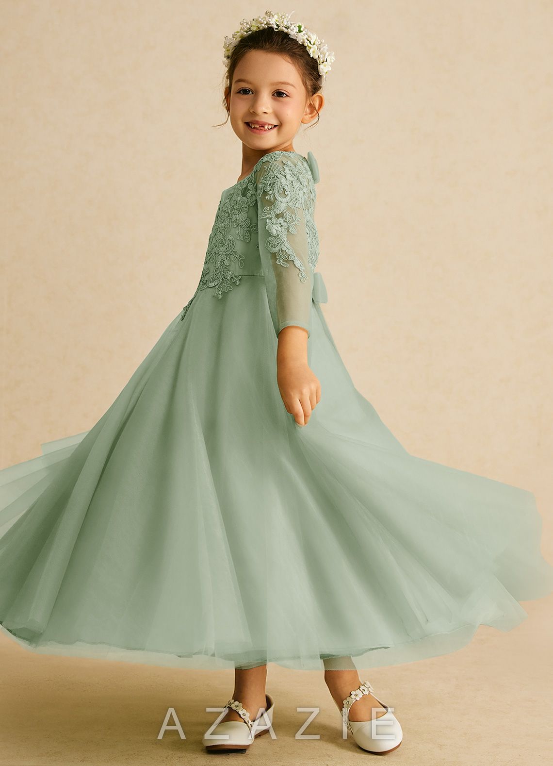 Azazie Precious Dusty Sage A-Line Lace Tulle Dress dusty_sage