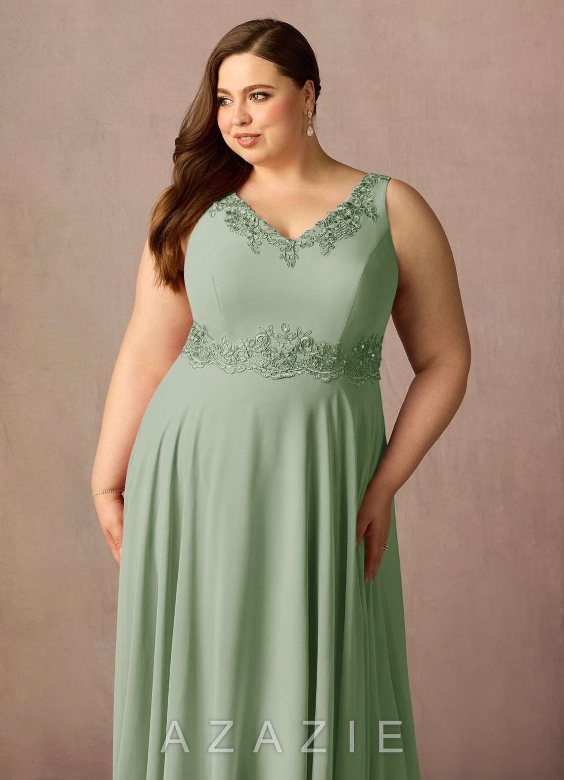 Azazie Devana Dusty Sage A-Line Sequins Chiffon Dress dusty_sage