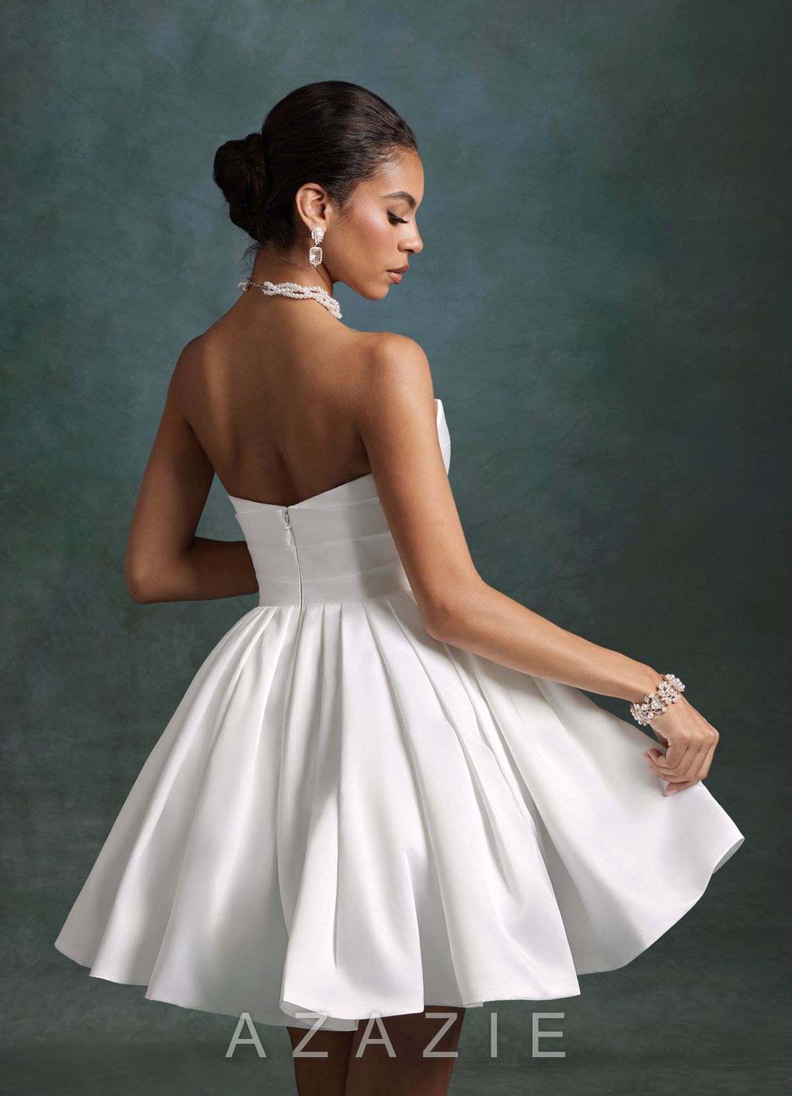 Azazie Daivey Diamond White Ball-Gown Strapless Matte Satin Dress diamond_white