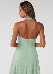 Azazie Tessie Agave A-Line Pleated Chiffon Dress agave