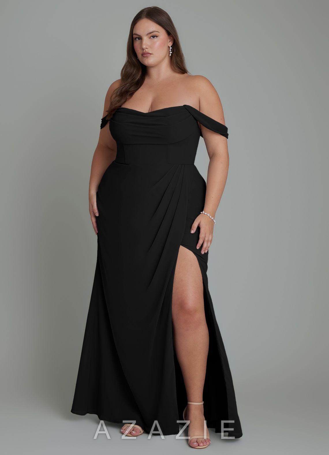 Azazie Johana Black Mermaid Off the Shoulder Chiffon Convertible Dress black