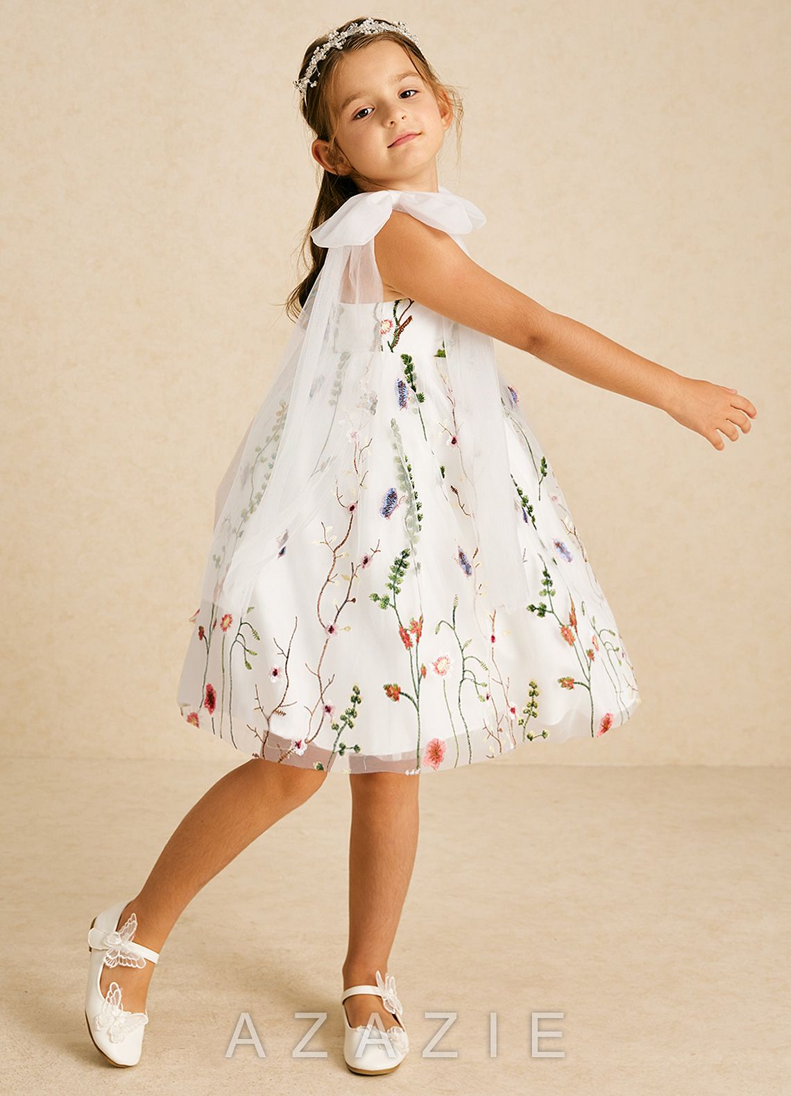 Azazie Prunella Ivory A-Line Lace Tulle Dress ivory