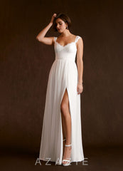 Azazie Aubriella Wedding Dress Diamond White A-Line Lace Chiffon Dress diamond_white