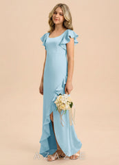 Azazie Demi Junior Sky Blue Mermaid Bow Stretch Satin Dress sky_blue