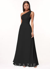 Azazie Ashley Black A-Line Ruched Chiffon Dress