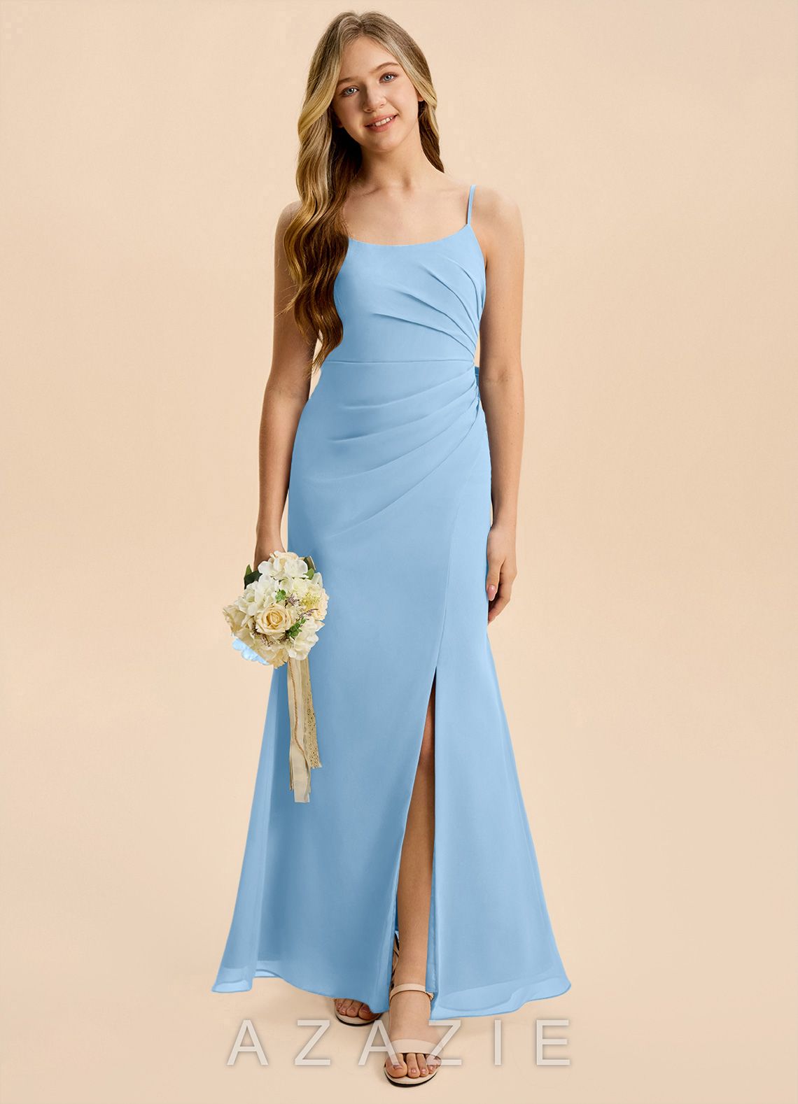 Azazie Amelia Junior Powder Blue Mermaid Pleated Chiffon Dress powder_blue