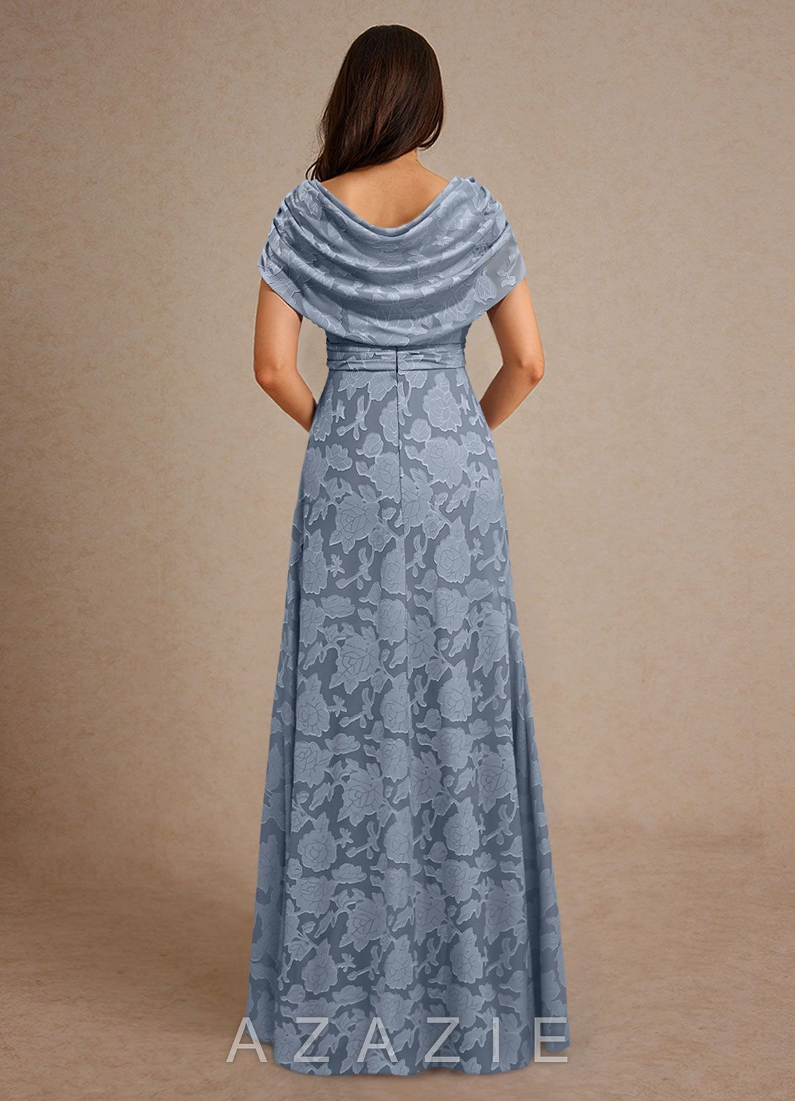 Azazie Branford Dusty Blue A-Line Pleated Floral Burnout Dress dusty_blue