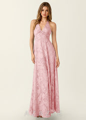 Celeste Coral Pink Lace V-neck A-Line Maxi Dress