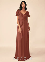 Azazie Soren Auburn A-Line Pleated Stretch Satin Dress