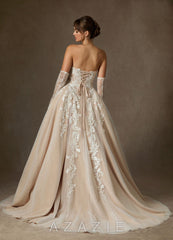 Azazie Sonnet Diamond White Champagne Ball-Gown Strapless Lace Dress