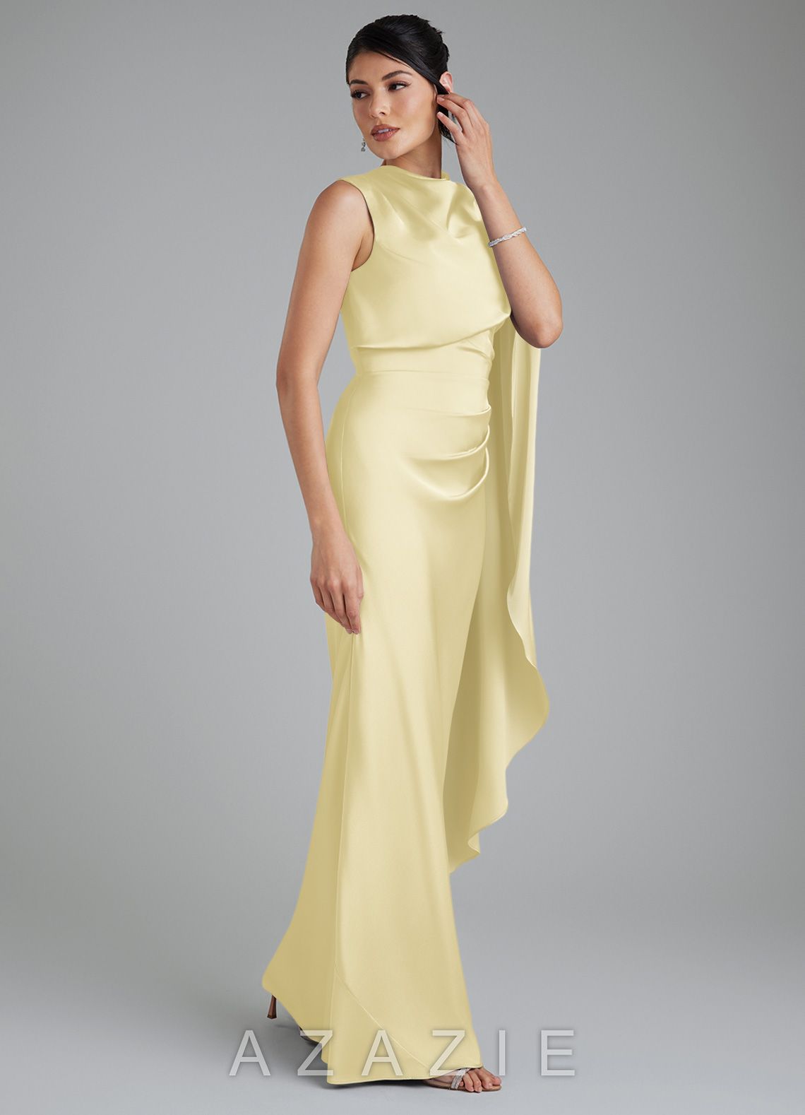 Azazie Taj Lemon Sorbet Mermaid Corset Stretch Satin Dress lemon_sorbet