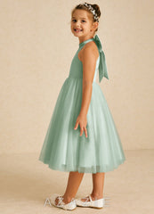 Azazie Dora Agave A-Line Bow Tulle Dress agave