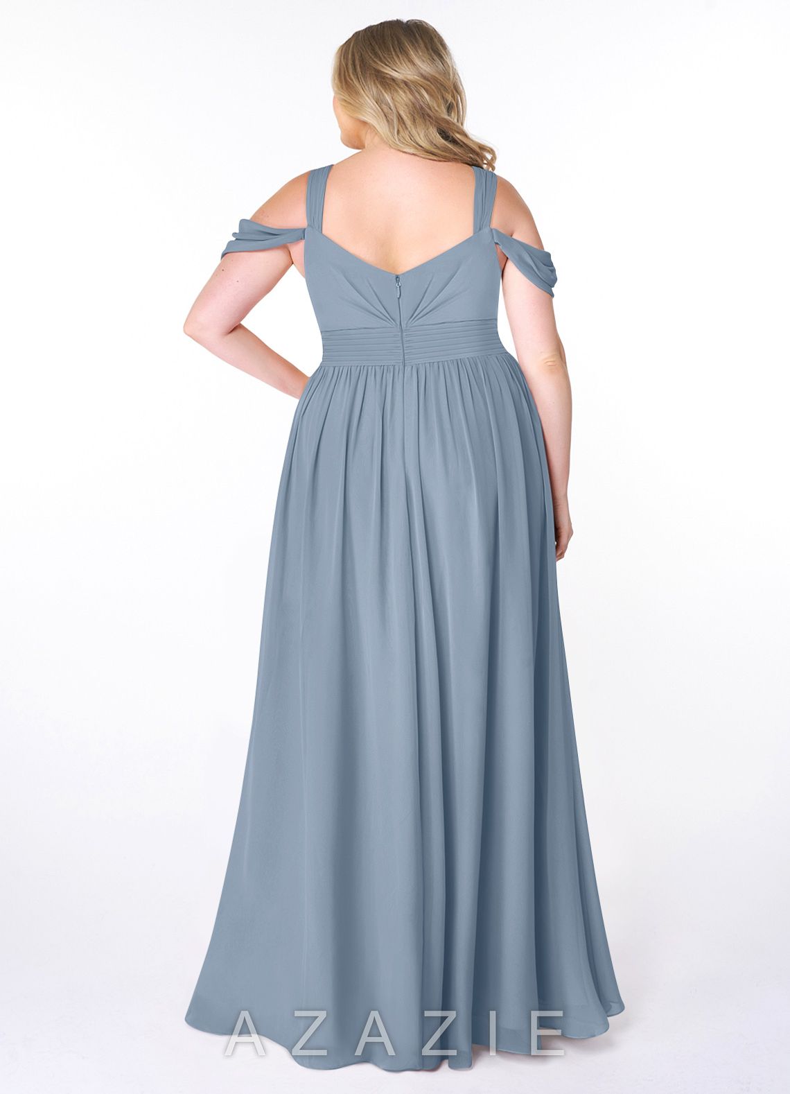 Azazie Lianne Dusty Blue A-Line Off the Shoulder Chiffon Dress dusty_blue