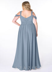 Azazie Lianne Dusty Blue A-Line Off the Shoulder Chiffon Dress dusty_blue