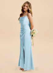 Azazie Minnie Junior Sky Blue Sheath Ruched Stretch Satin Dress sky_blue