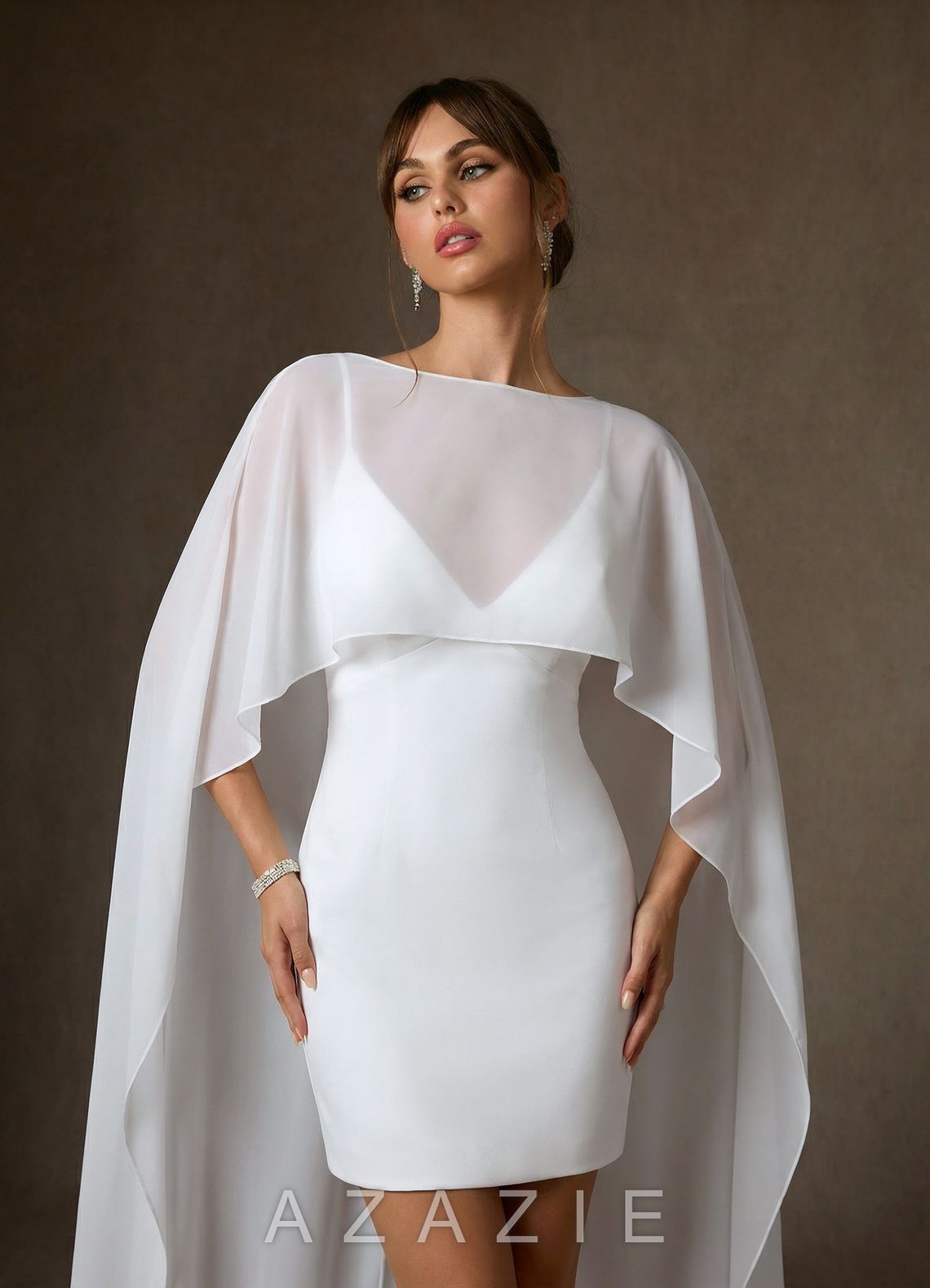 Azazie Caity Diamond White Sheath Stretch Satin Dress diamond_white