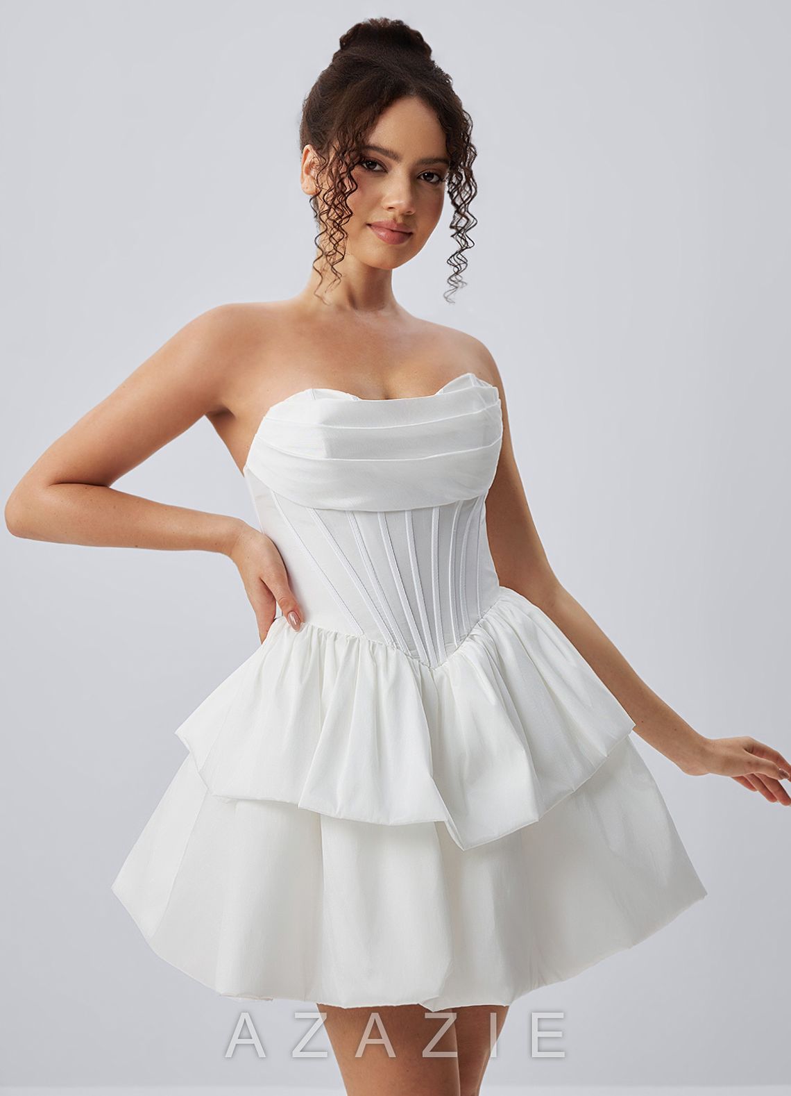 Noelle White Strapless Corset Layered Poplin Mini Dress