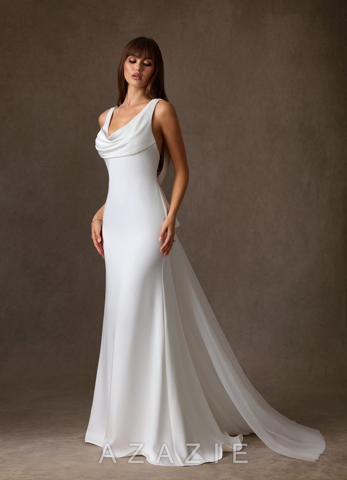 Azazie Laniece Diamond White Sheath Crepe Back Satin Dress diamond_white