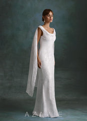 Azazie Georgina Diamond White Sheath Floral Burnout Dress diamond_white