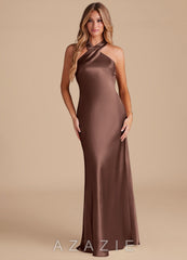 Azazie Doretta Espresso Mermaid Bow Metallic Satin Dress