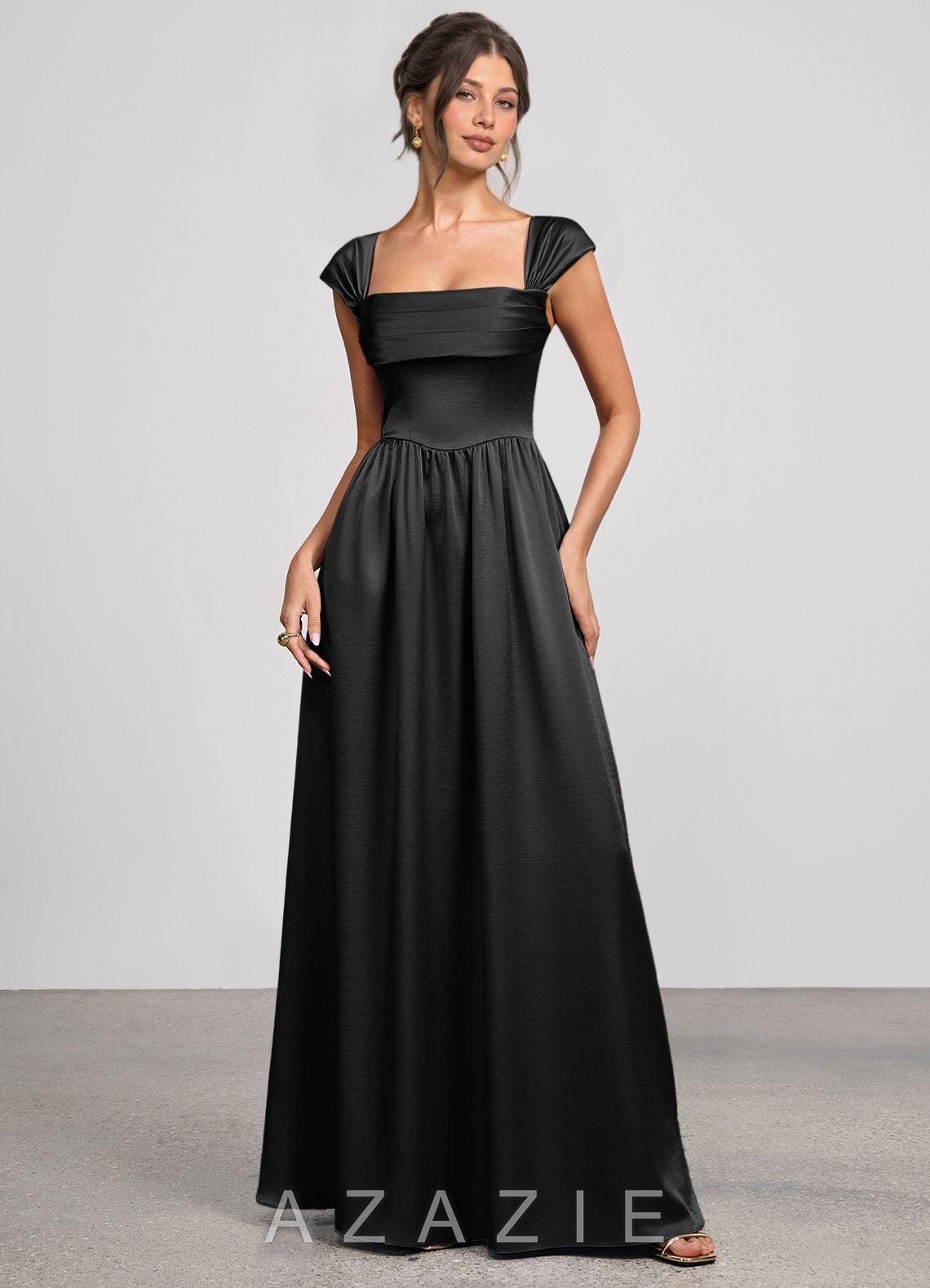 Odette {color} Luminous Satin Maxi Dress  black