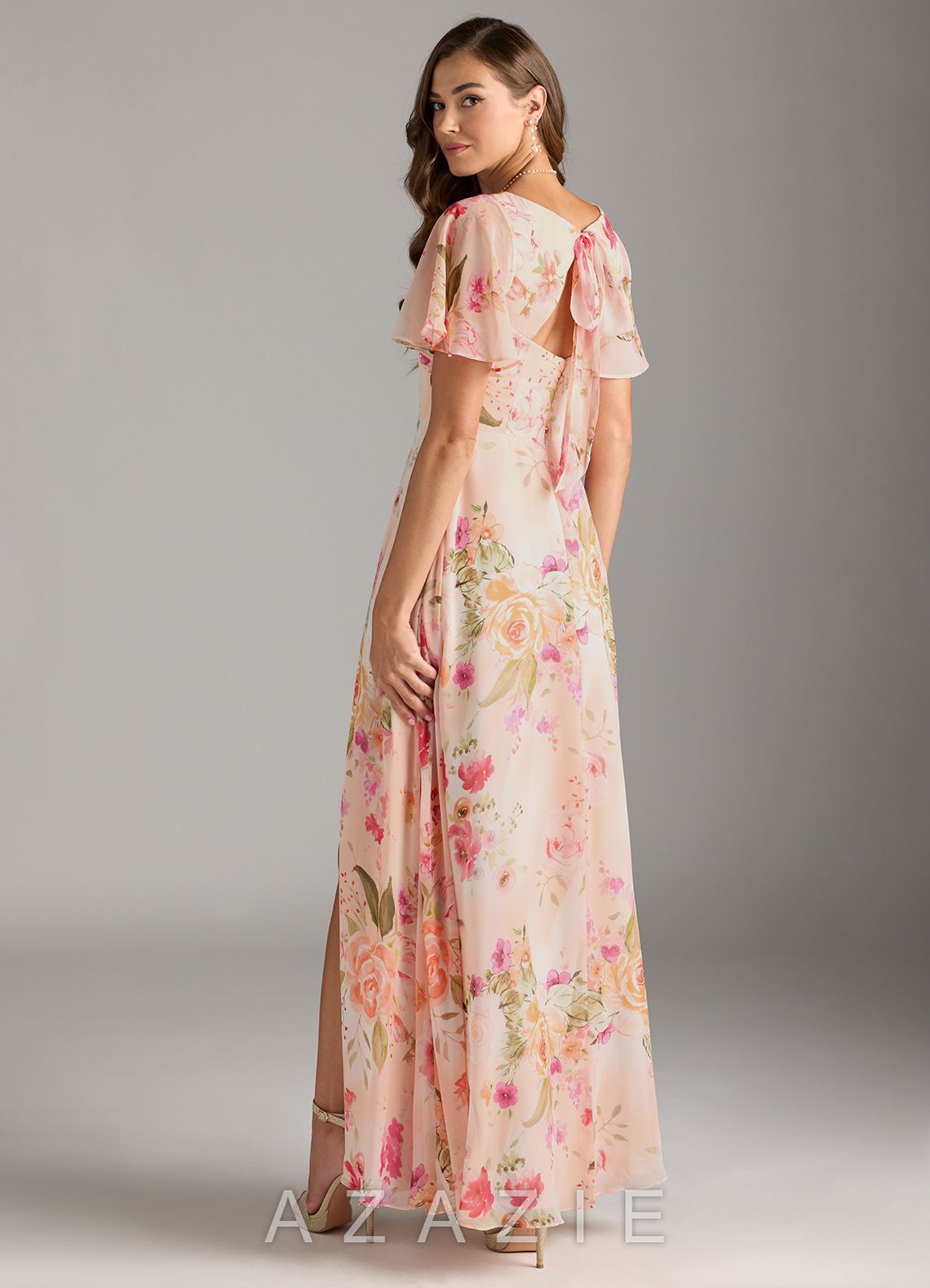 Azazie Kimber Abstract Bouquet Floral A-Line Flounce Sleeve Chiffon Dress abstract_bouquet_floral