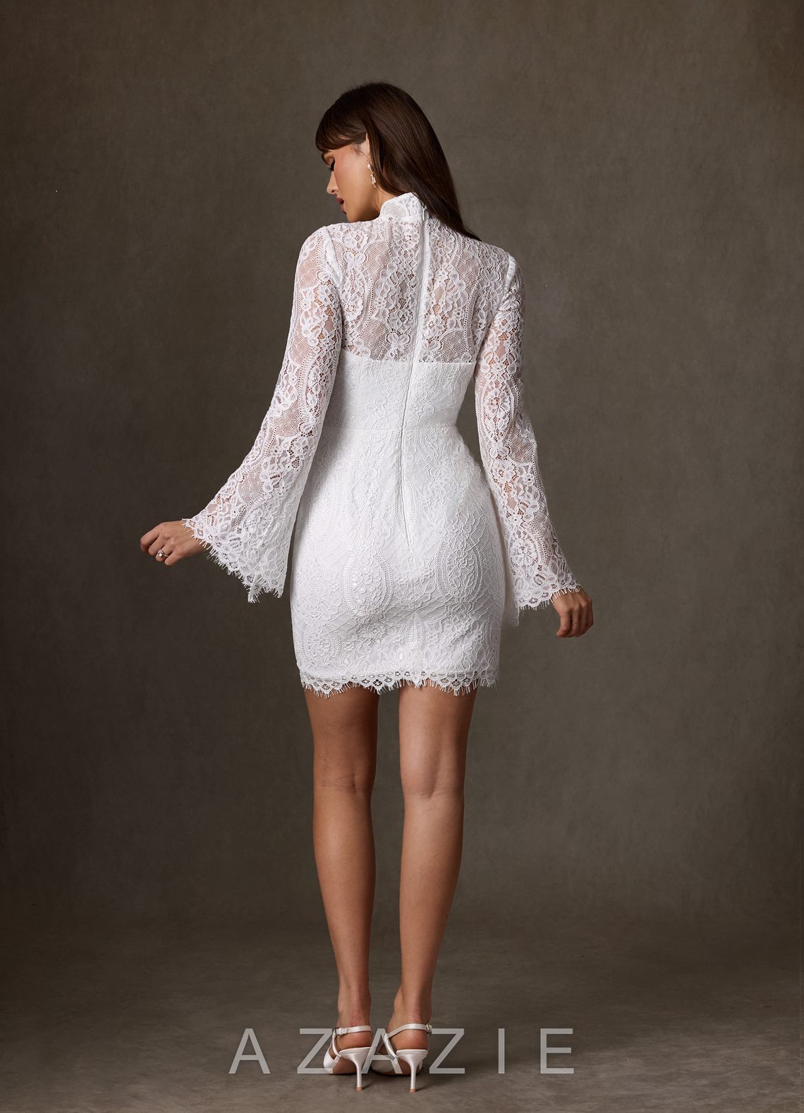 Azazie Ivie Diamond White Sheath High Neck Lace Dress diamond_white