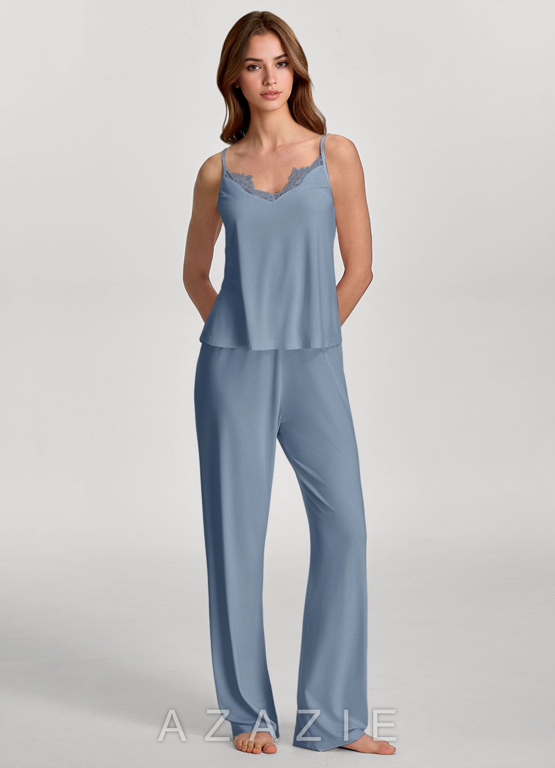 Soft Rayon Lace Trim Cami & Wide-Leg Pants Pajama Set