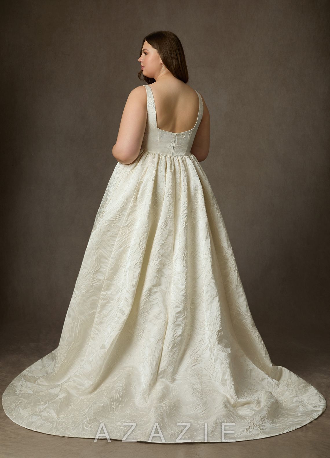 Azazie Skylin Antique White Ball-Gown with Pockets Floral Jacquard Dress antique_white