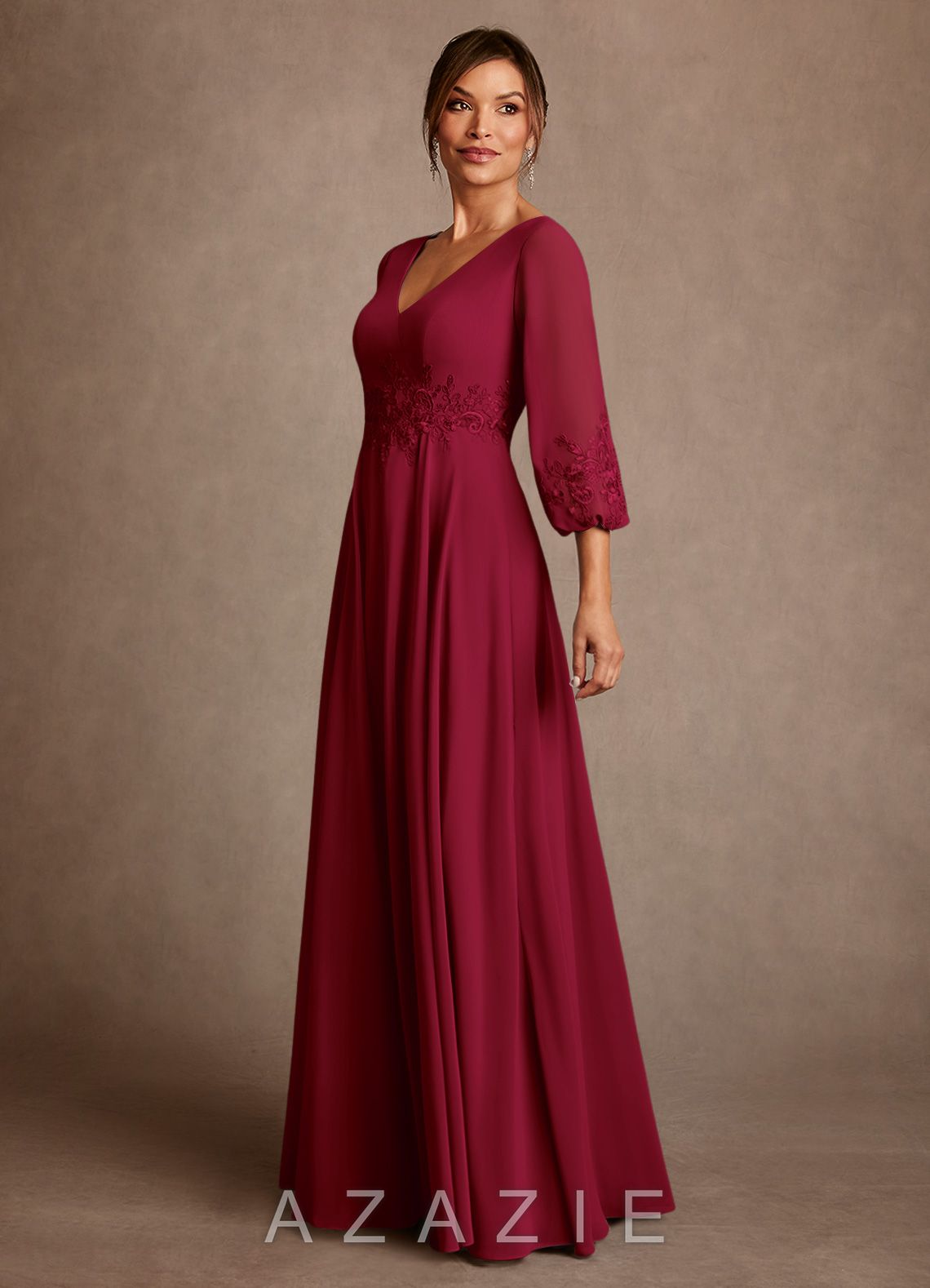 Azazie Yorba Burgundy A-Line Lace Chiffon Dress burgundy