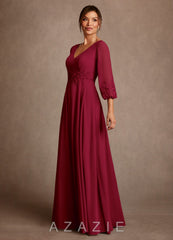 Azazie Yorba Burgundy A-Line Lace Chiffon Dress burgundy