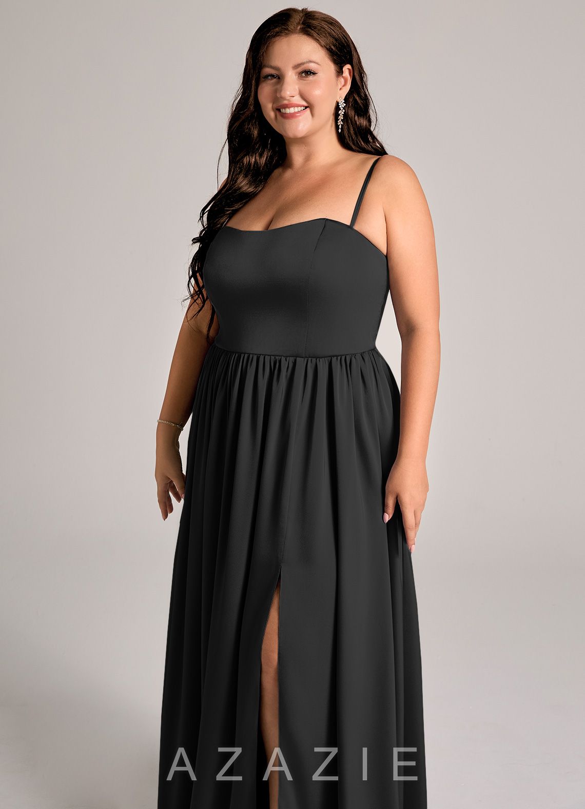 Azazie Calianna Black A-Line Off the Shoulder Stretch Satin Convertible Dress black