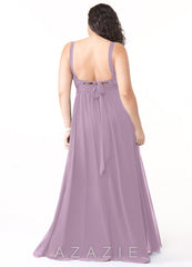 Azazie Aziza Wisteria A-Line V-Neck Pleated Chiffon Dress wisteria