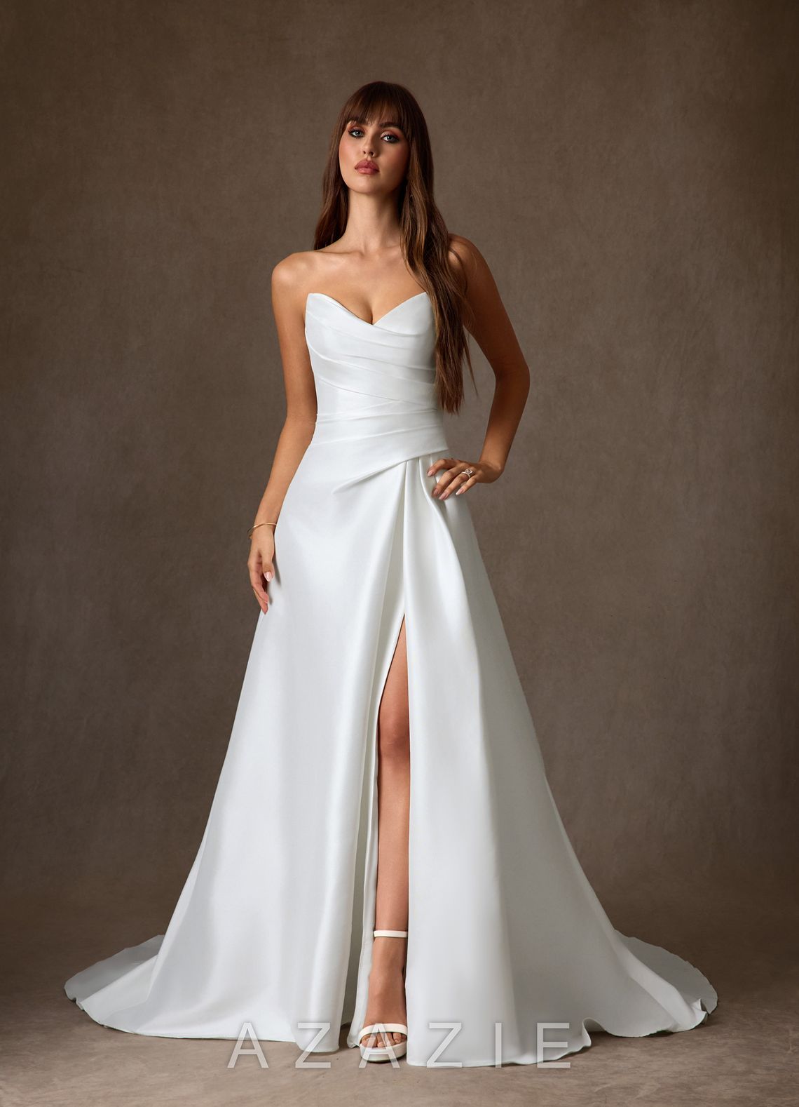 Azazie Adinah Diamond White A-Line Strapless Mikado Dress diamond_white