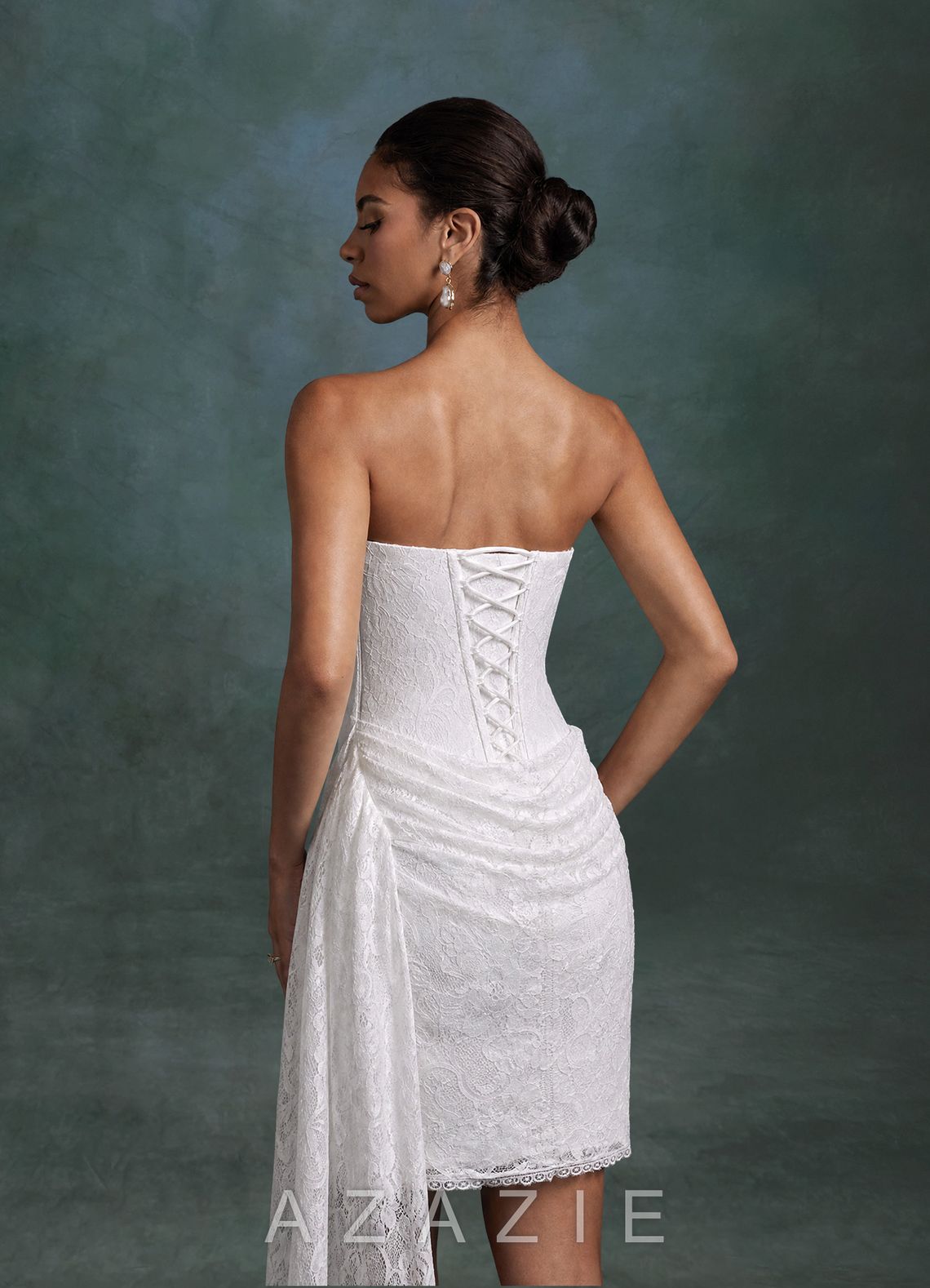 Azazie Kennedy Diamond White Sheath Strapless Lace Dress diamond_white