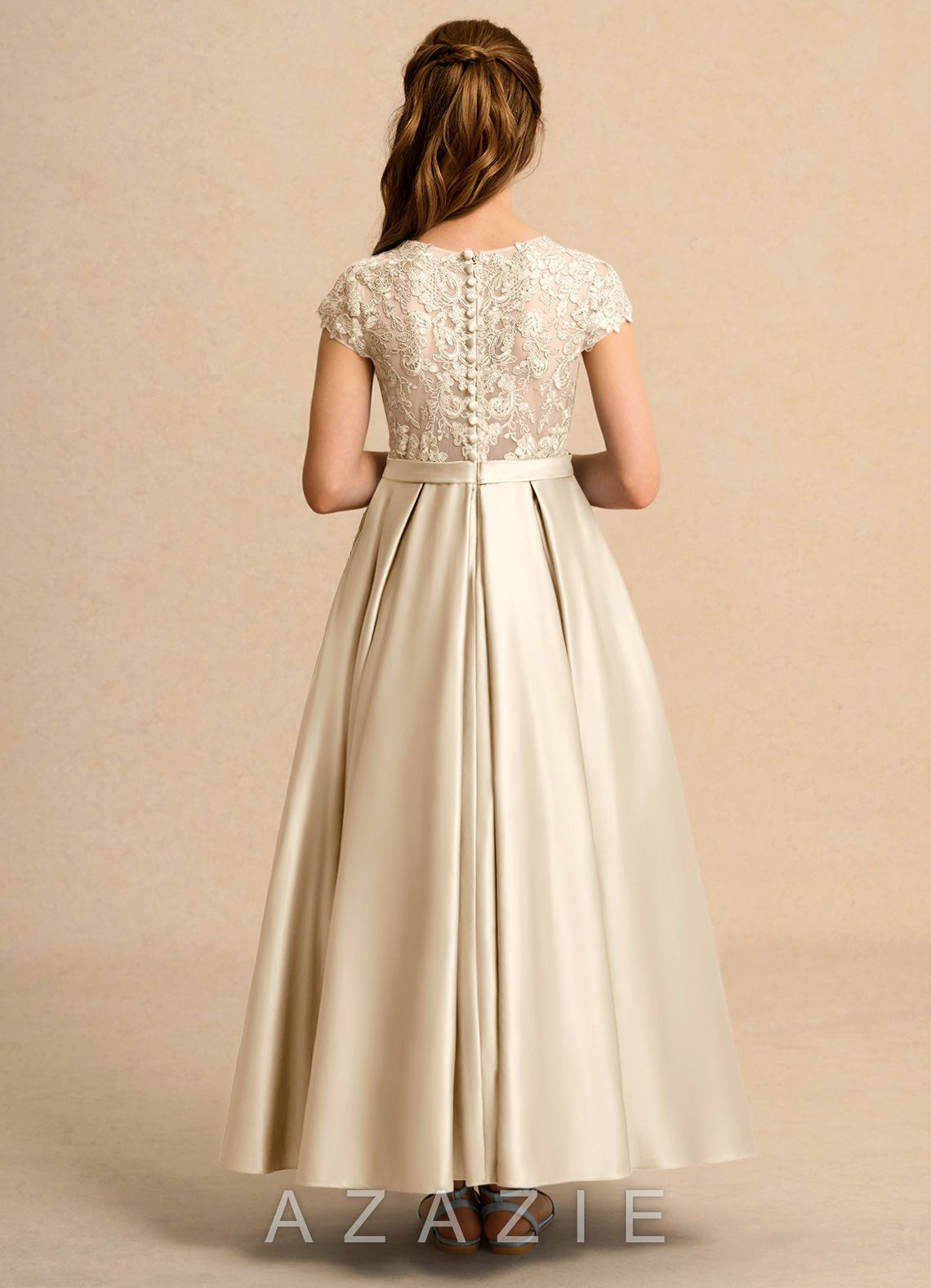 Azazie Bunny Girls Formal Champagne Ball-Gown Lace Dress champagne