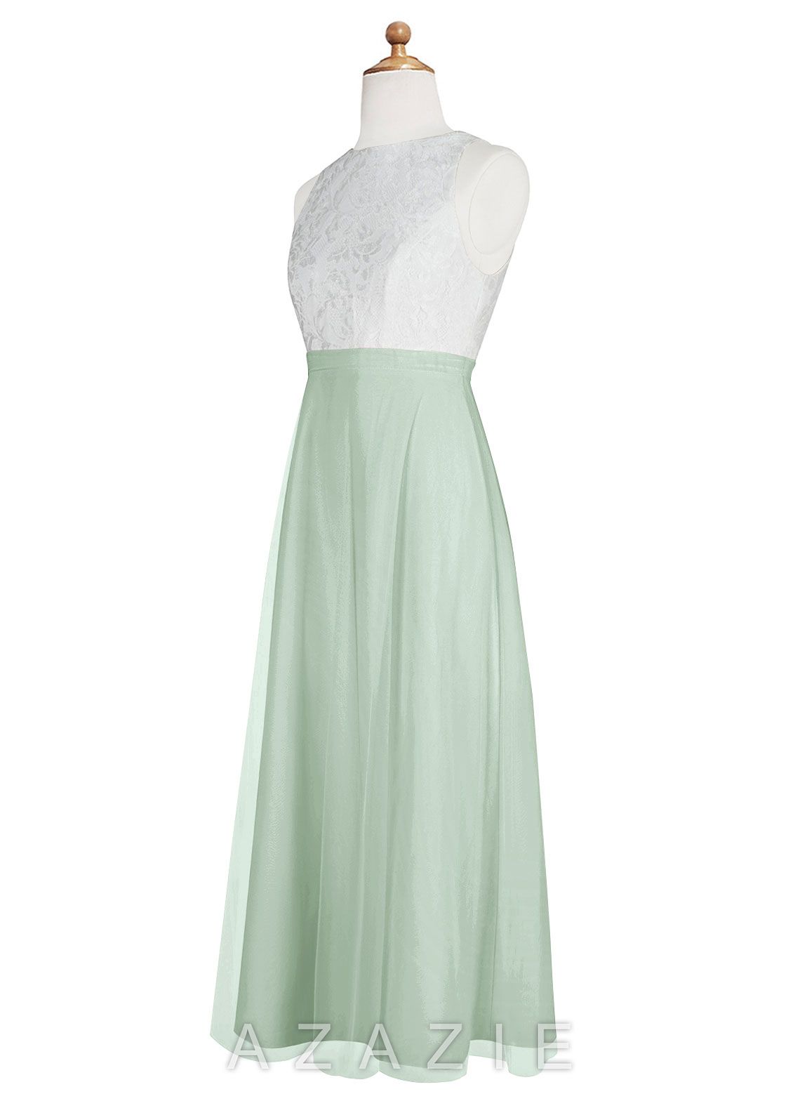 Azazie Albertine Junior Agave A-Line Lace Chiffon Dress agave