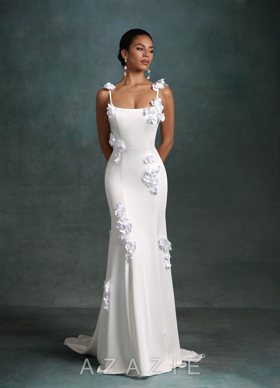 Azazie Jaslyn Diamond White Mermaid Square Neckline Crepe Back Satin Dress diamond_white
