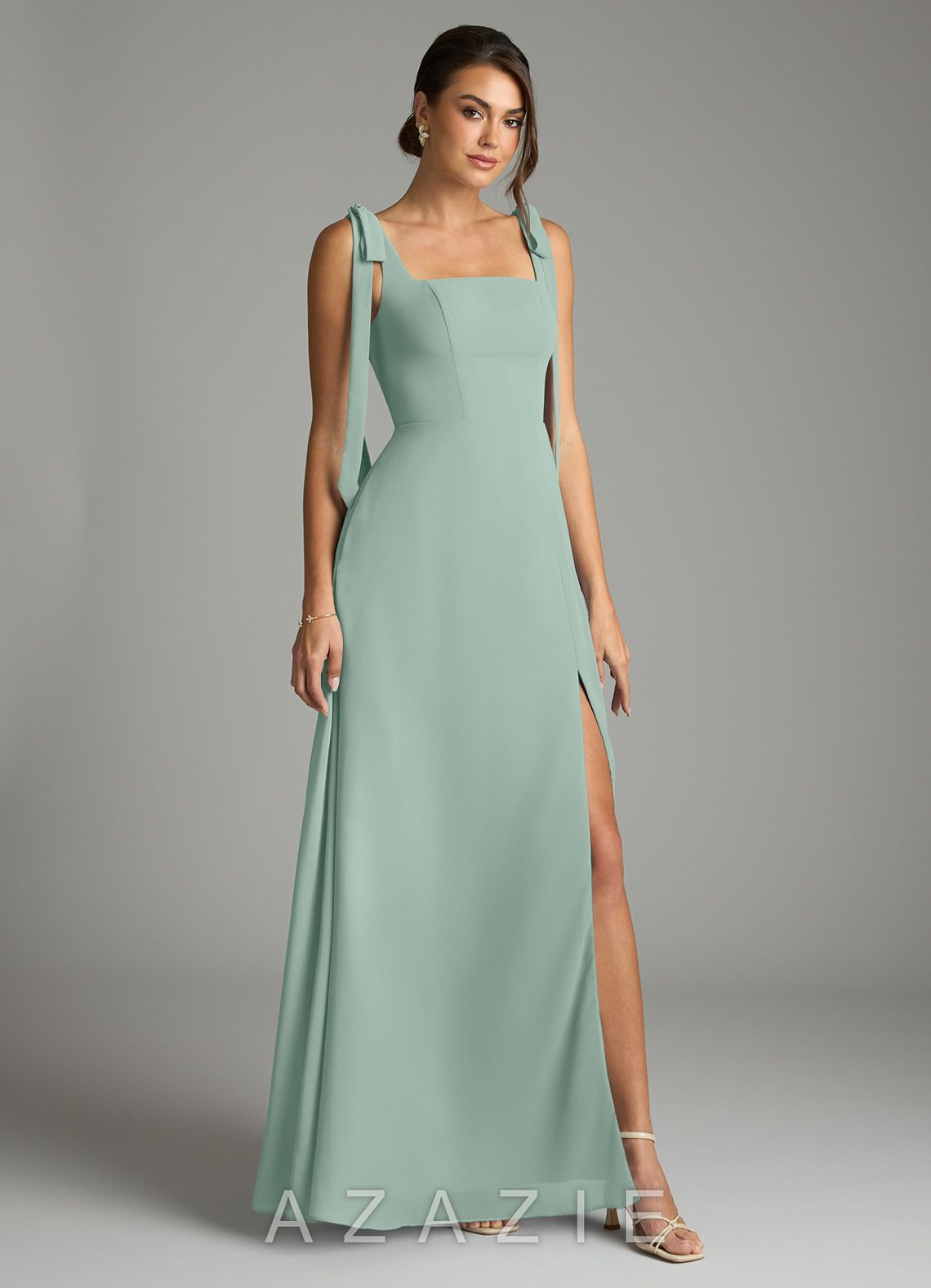 Azazie Debra Agave A-Line with Pockets Chiffon Convertible Dress
