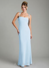 Azazie Ellia Sky Blue Sheath Bow Chiffon Dress