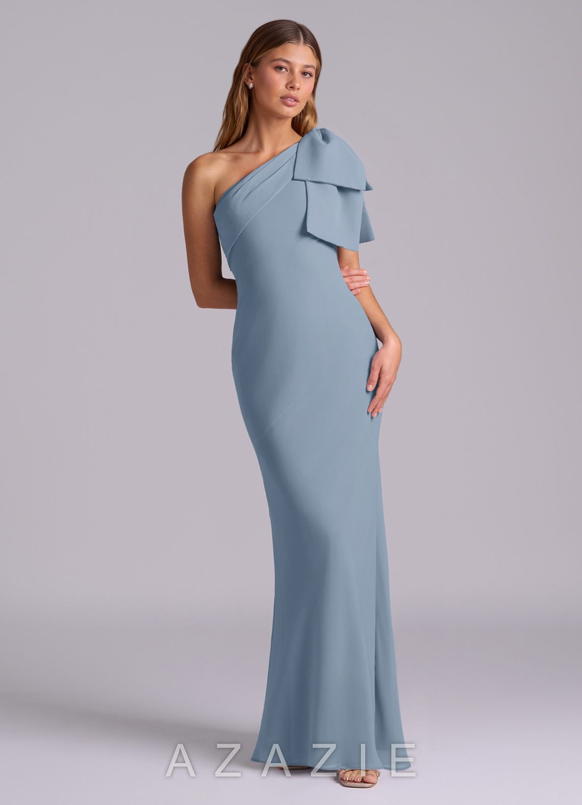 Azazie Yuanna Dusty Blue Mermaid One Shoulder Chiffon Dress dusty_blue