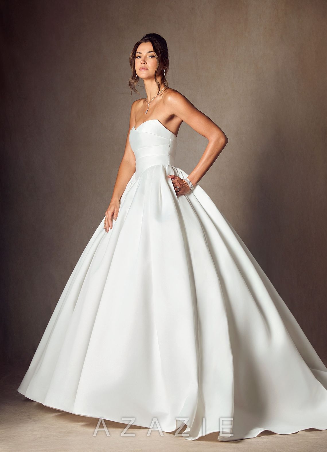 Azazie Celestia Diamond White Ball-Gown Strapless Matte Satin Dress diamond_white