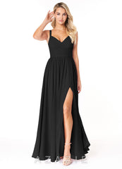 Azazie Chanel Black A-Line Pleated Chiffon Dress
