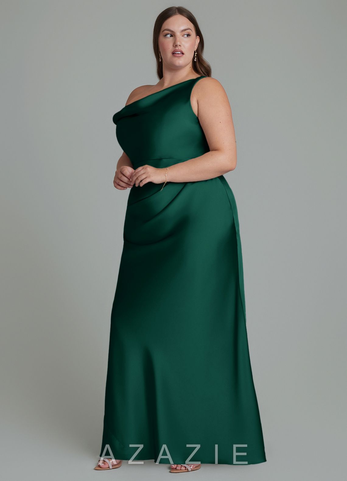 Azazie Emerson Emerald Mermaid Off the Shoulder Stretch Satin Dress emerald