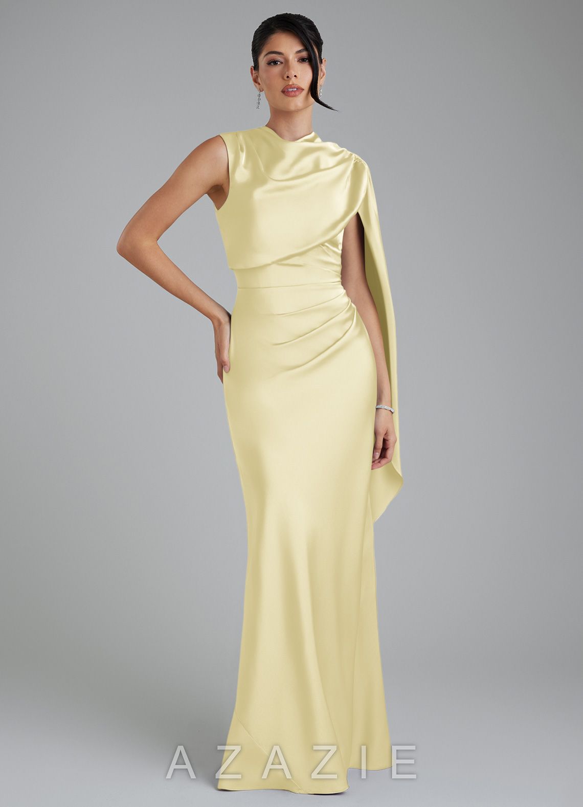 Azazie Taj Lemon Sorbet Mermaid Corset Stretch Satin Dress