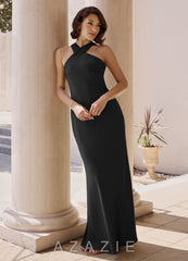 Azazie Doretta Black Mermaid Pleated Stretch Satin Dress black