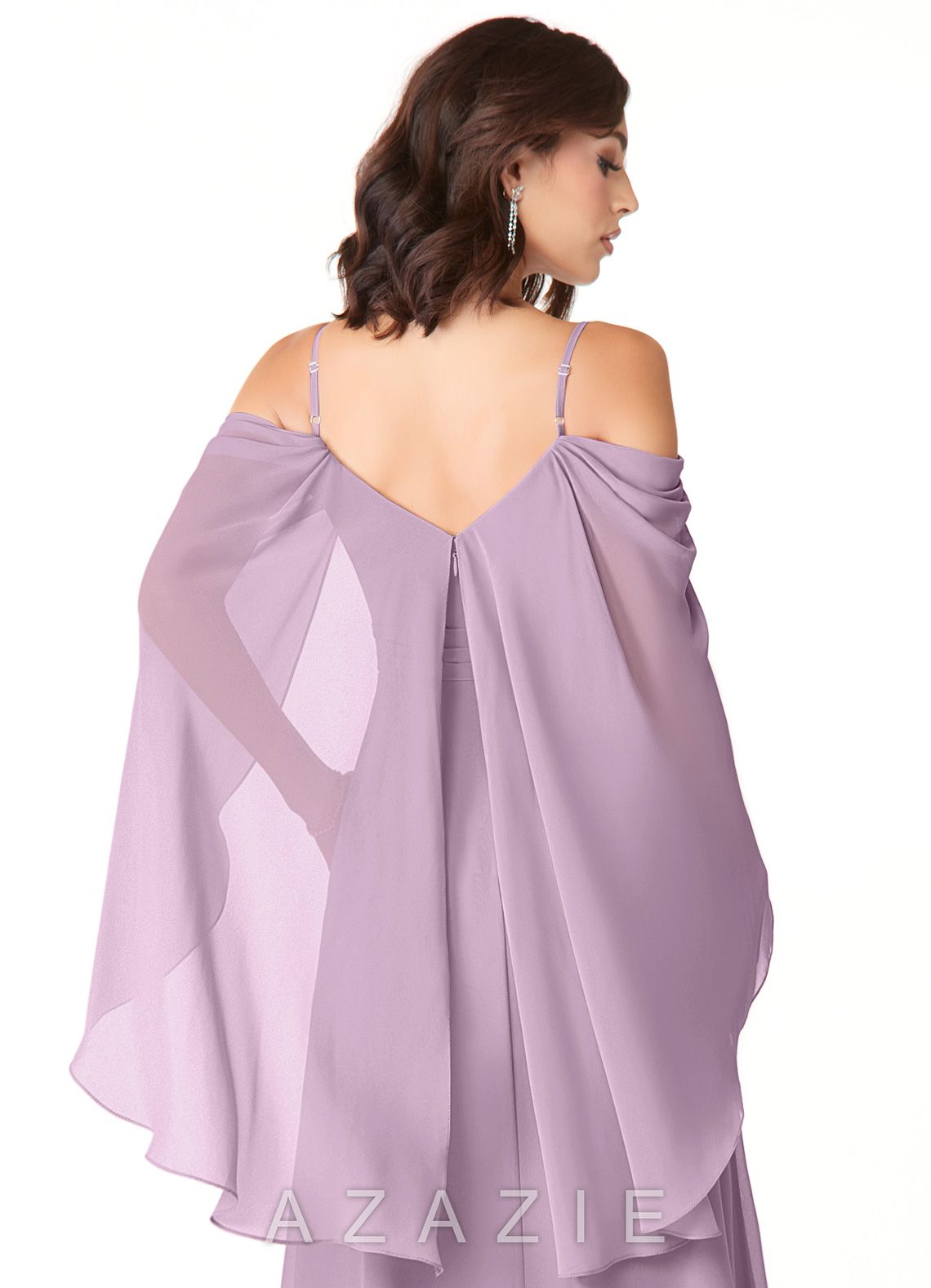 Azazie Cienna Wisteria A-Line Long Sleeve Chiffon Dress wisteria